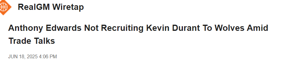 真不想去明尼苏达！杜兰特拒绝森林狼三方交易提议 华子也没招募他